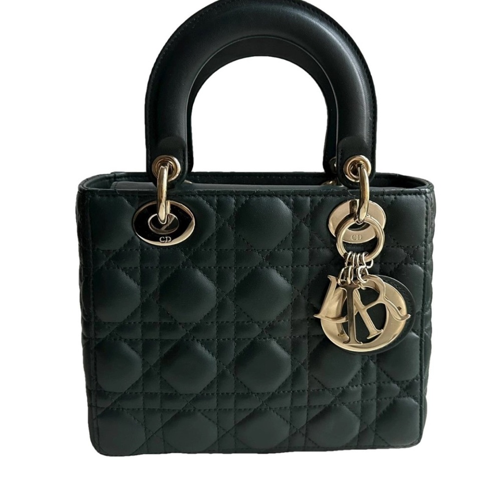 AUTHENTIC Lady Dior ABC Black Small Bag with Quilted Leather and Gold Hardware